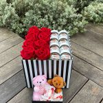 Çizgili Kare kutu 0.5 nutella ayıcık ve gül konsepti
