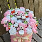 Ayıcık,Nutella, Kinder ve Gül olan Pembe Buket Tasarımlı Kutu