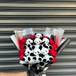 7'li Peluş Panda ve Kırmızı Gül Buketi