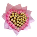 Pembe Gül ve Ferrero Rocher Çikolata Buketi